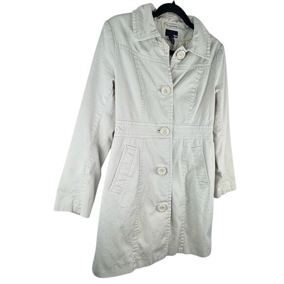 H&M Light Beige Button-Up Long Trench Coat Cotton Women Size 8 Feminine Neutral - Picture 8 of 8